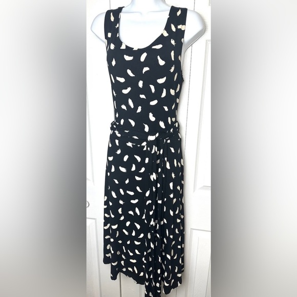 BODEN Ballet Dress Brush Stroke Tie Waist Fit Flare Black Ivory Knit Mint Cond - Picture 2 of 11